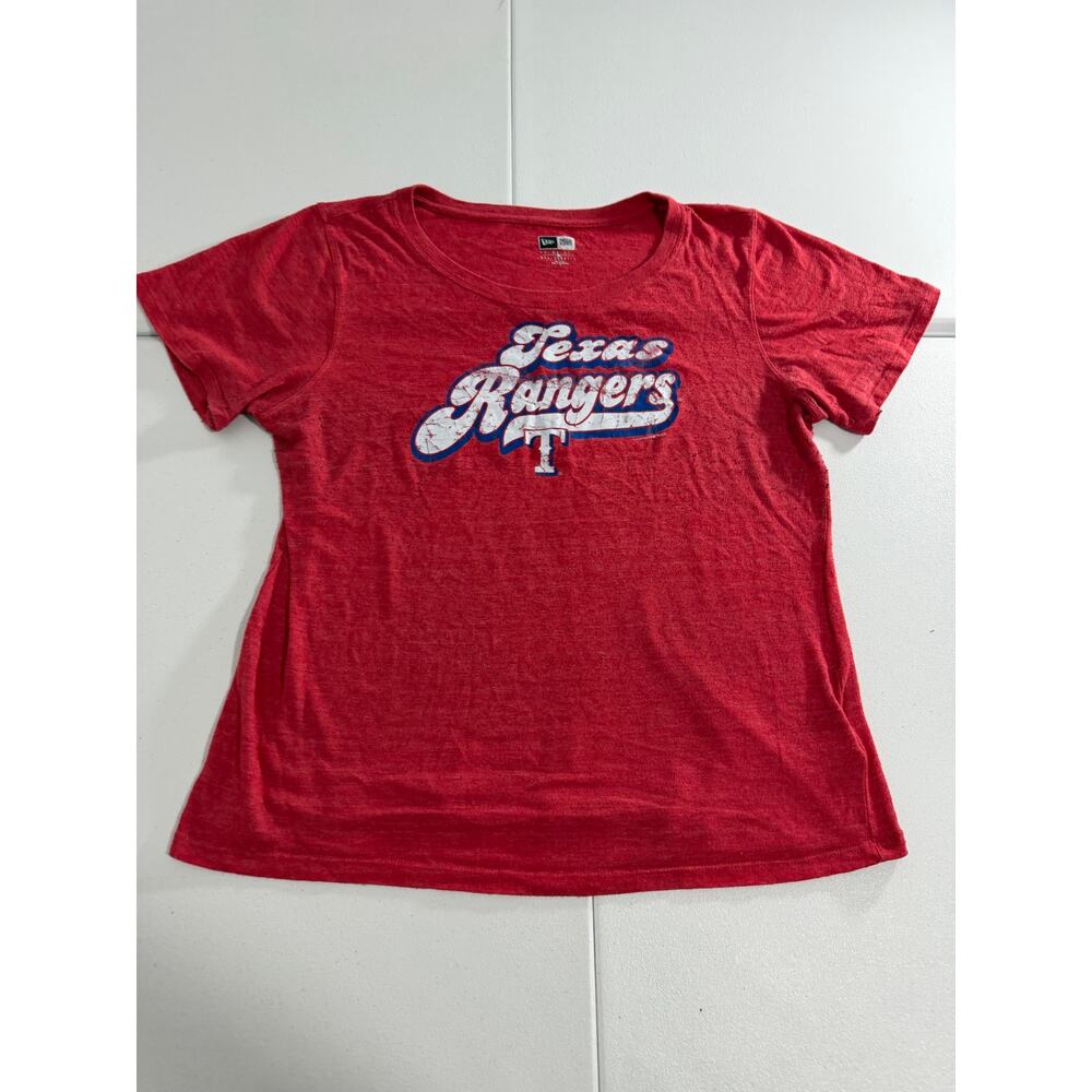 New Era Texas Rangers Womens Red Heather MLB Logo Tee